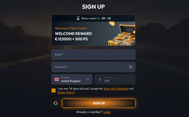 7Gear Casino account registration step-by-step process
